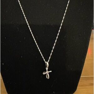Sterling Silver 16in. Necklace with cross and purple stone and cz’s NWOT